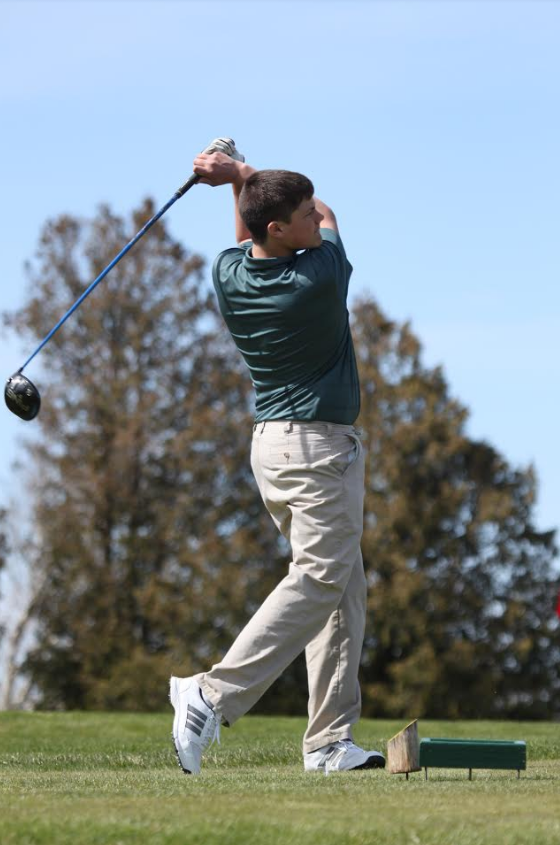 Sophomore+Josh+Bates+drives+the+ball+off+of+the+first+tee+at+Champlain+Country+Club+in+Swanton+for+the+BFA+Bobwhites.