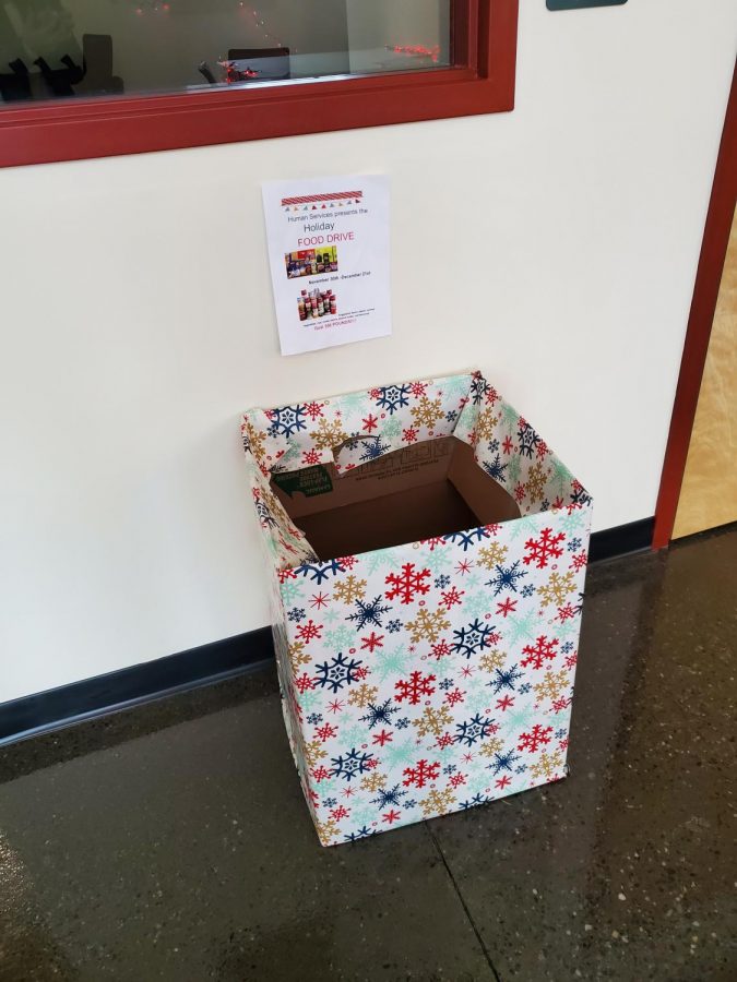 A donation box for the Human Services food drive.
Photo credit: Larissa Hebert
