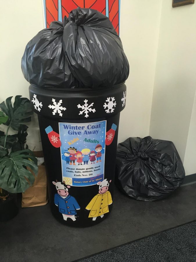 A large number of donated coats in Interacts donation bin.
Photo credit:  Stephanie Hodgeman