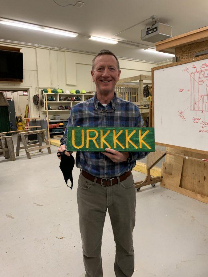 Coach Mashtare with his URKKKK sign. 
Photo credit:  Iris Burns