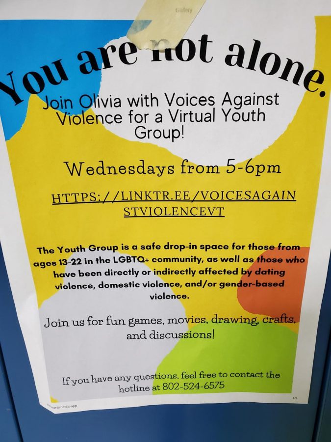 Voices Against Violence Youth Group poster hung up in the halls of BFA.  Photo credit: Larissa Hebert