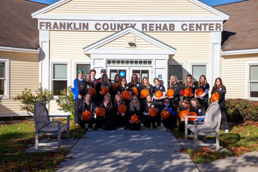NCTCs Medical Professions students with their pumpkin delivery for the Franklin County Rehab Center.  Photo credit:  Dino Patsouris