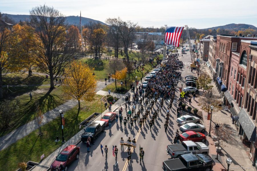 Veterans Day 2021 parade aerial view 
Photo credit:  Armand Messier