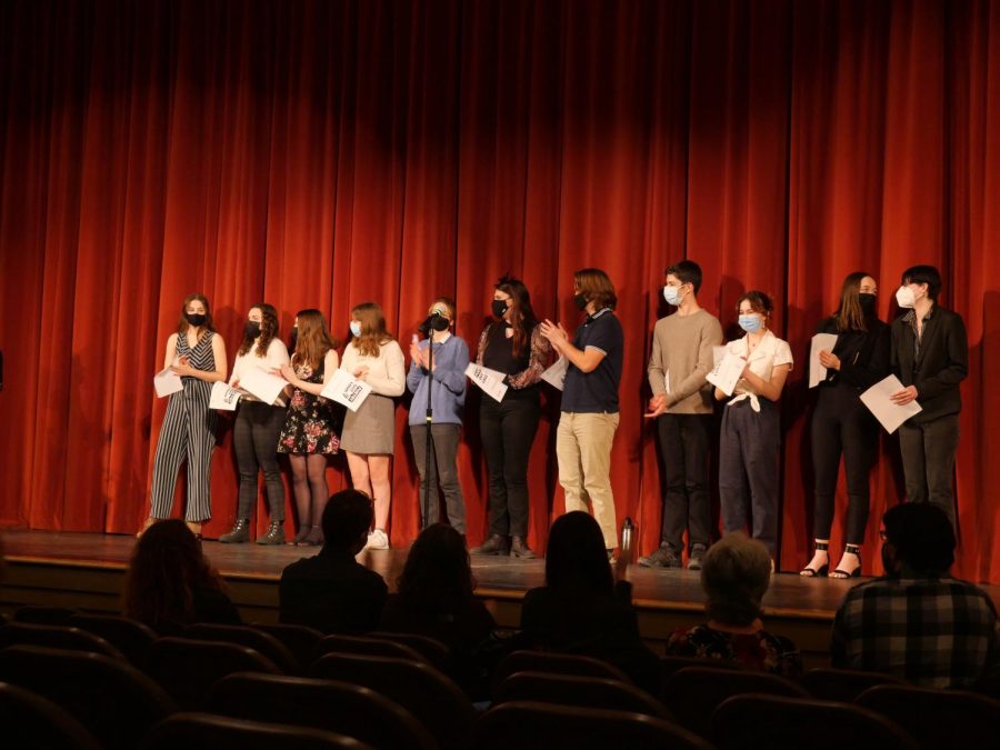 BFAs+Poetry+Out+Loud+competitors+gather+on+stage+to+receive+their+certificates+of+participation.++Photo+credit%3A++Asher+Ballantine