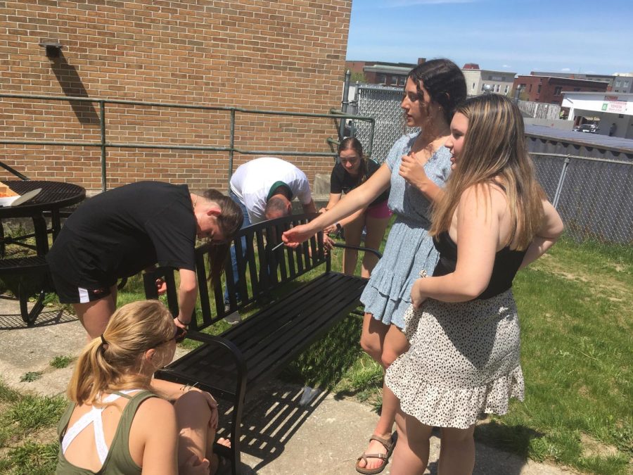 Members of Club Interact, Student Council and NCTC’s Outdoor Technology program put together a bench for the new outdoor classroom.
Photo credit: Stephanie Hodgeman

