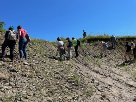 BFA students looking for shell fossils on Isle la Motte.  Photo credit:  Larissa Hebert