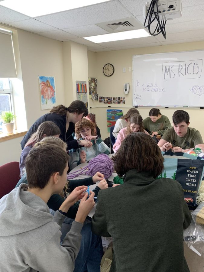 Students participate in crocheting during the Enrichment period.  Photo credit: Jamie Bristol
